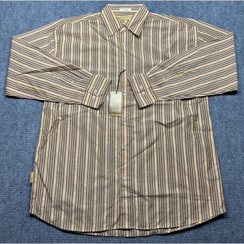 Vintage Koman Sport Shirt Mens 2XL Multicolor Striped Button Long Sleeve Y2K New